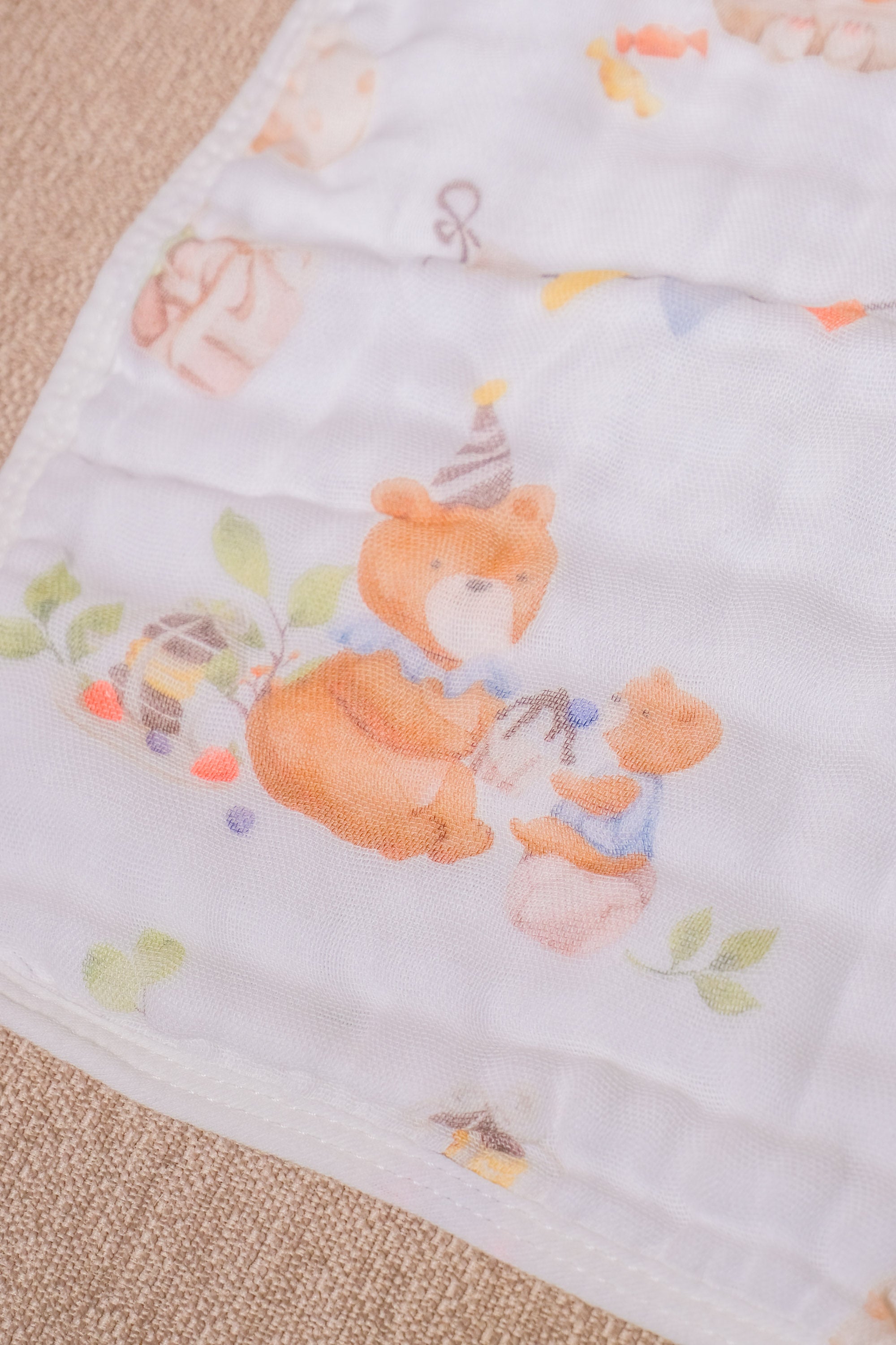 Bliss Cloud Muslin Hand Towel Birthday Bear