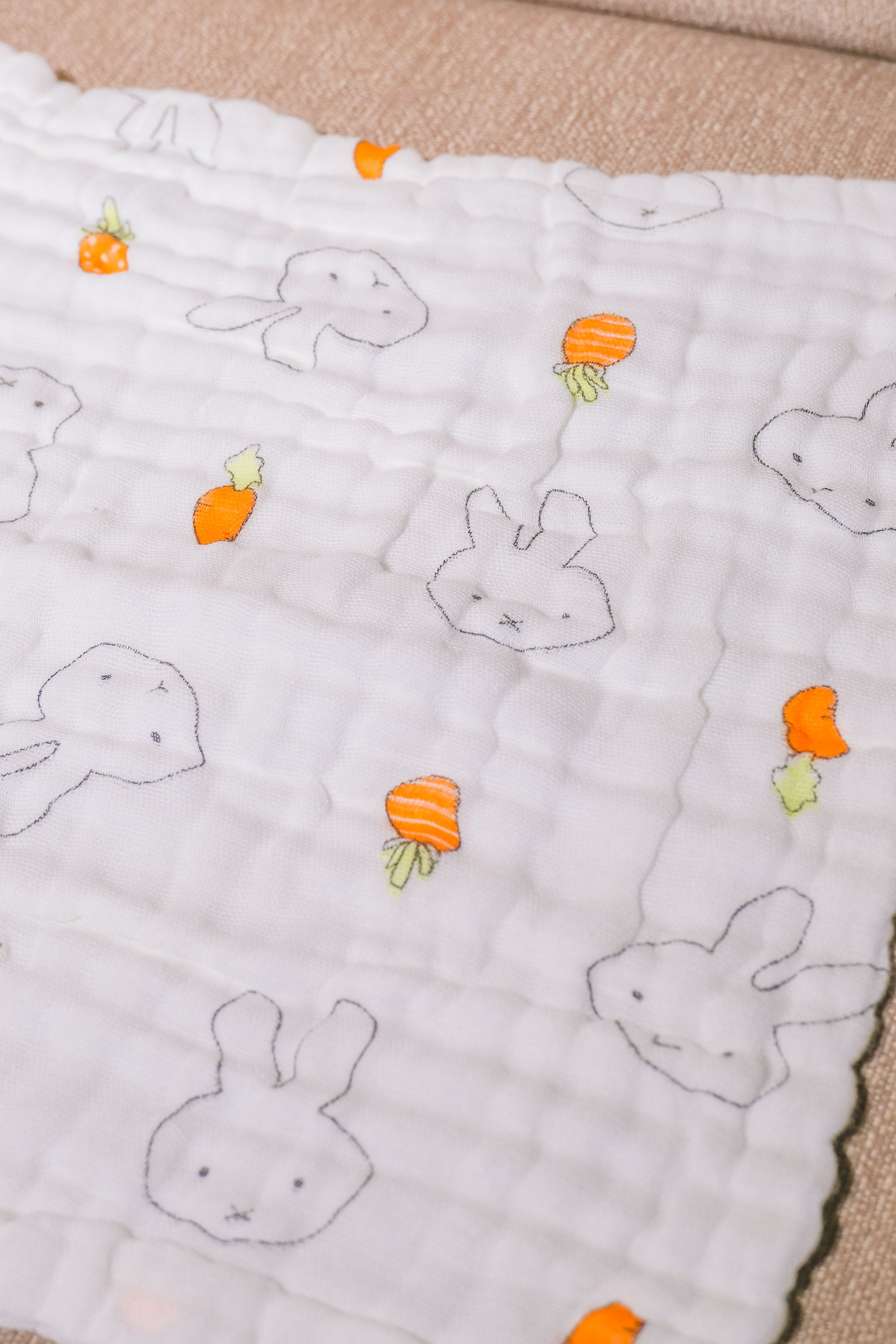 Bliss Nest Muslin Hand Towel Carrot Bunny